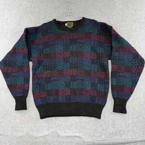 Boston Traders Sweater Mens L Vintage Funky Pure Wool Striped Knit Crewneck